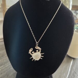 CHANEL WHITE BLING Silver Crab Pendant Necklace With 925 Sterling silver chain